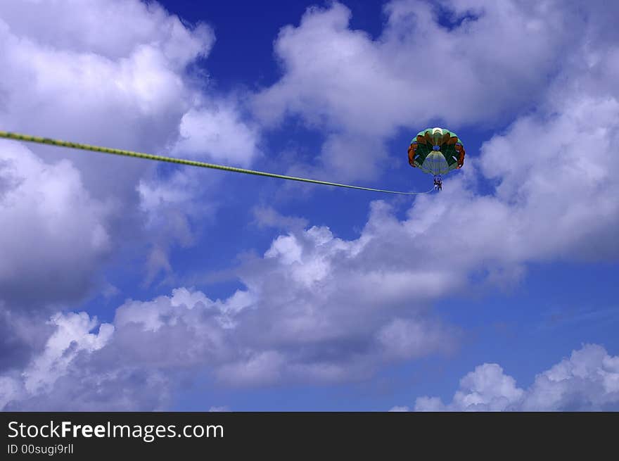 Parasail in the cloudly sky