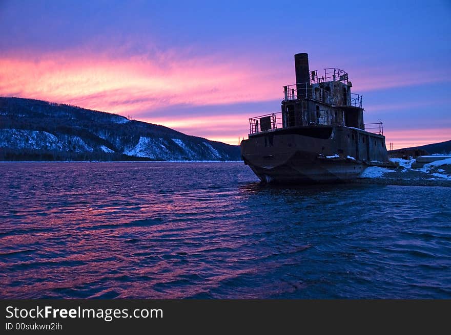 Northern, Siberian River In The Winter.