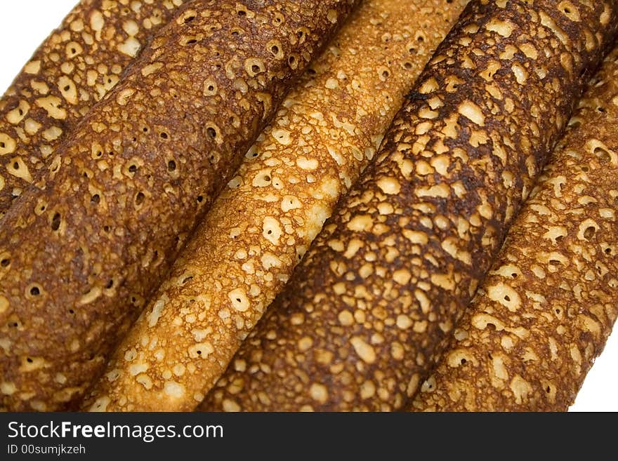 Russian pancake on the white isolated background