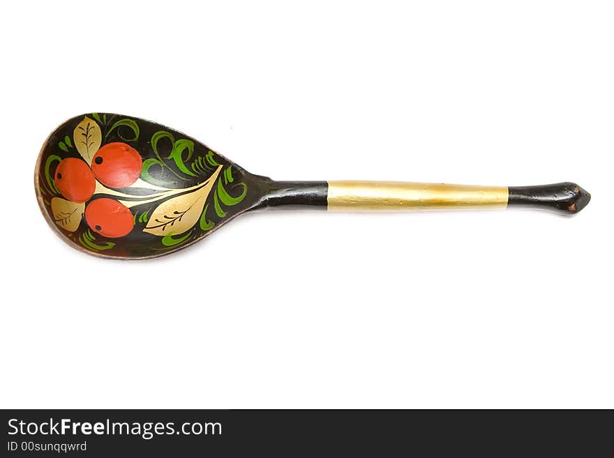 Russian wooden spoon on isolated background