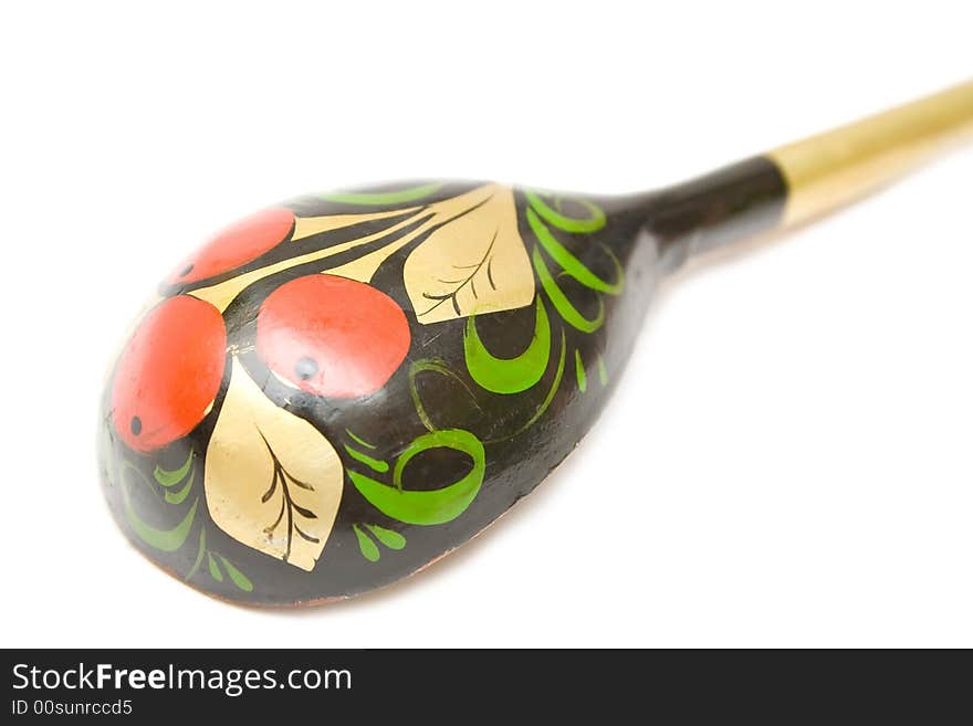 Russian wooden spoon on isolated background