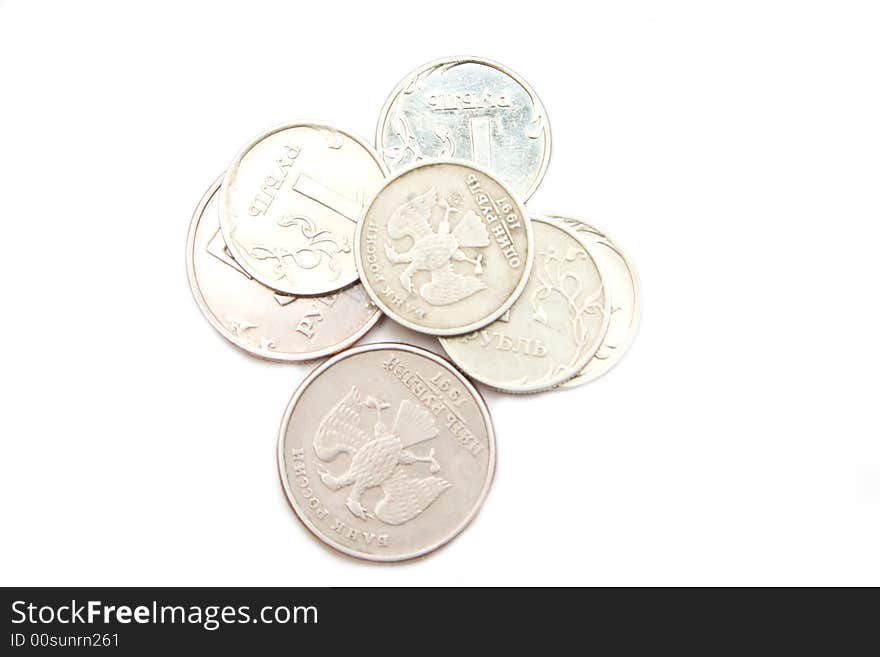 Russian metallic money on white isolated background