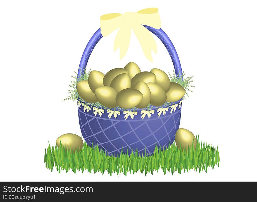 Illustration of easter basket in grass on white background. Illustration of easter basket in grass on white background