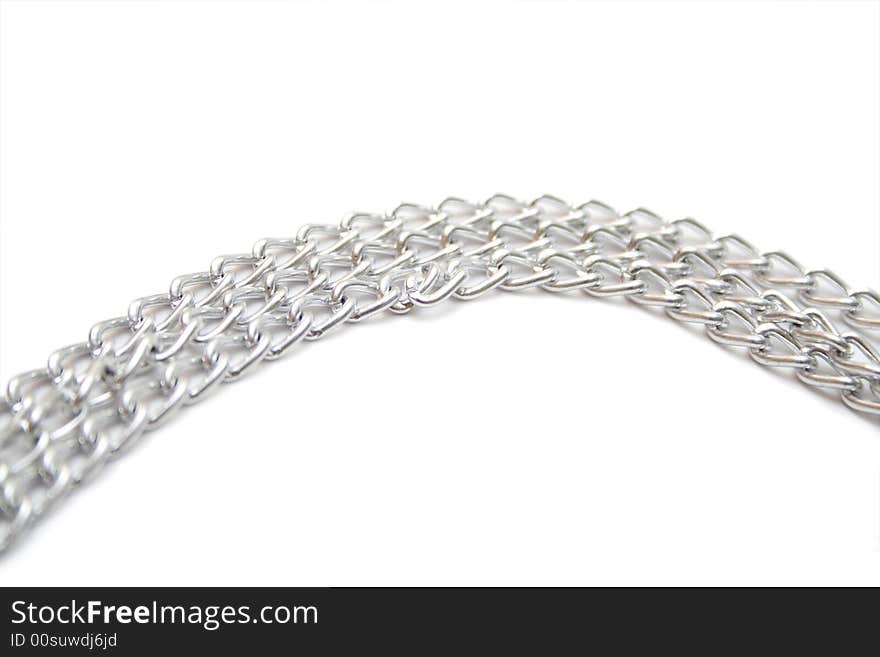 Fragment of silver chain on the white isolated background