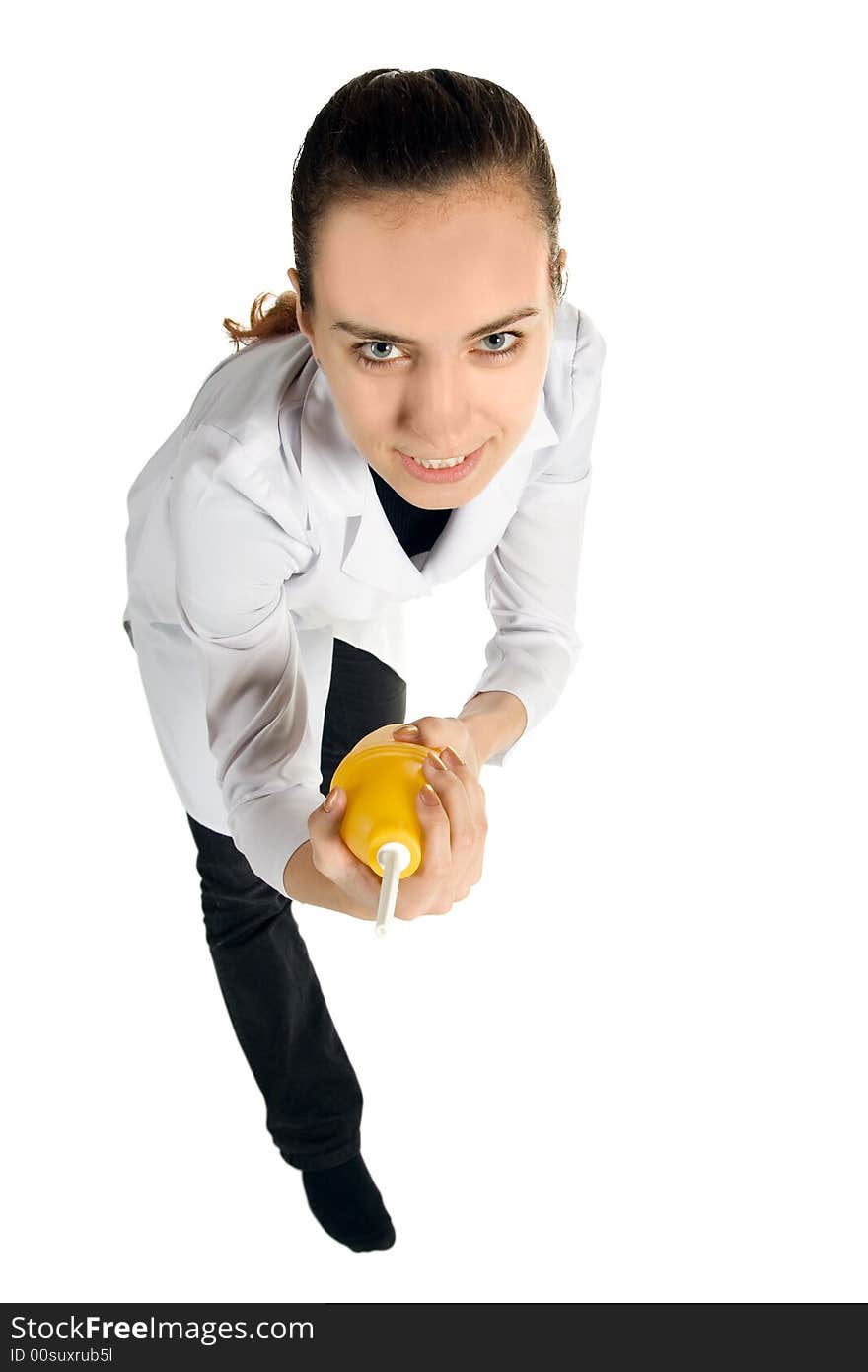 The young nurse. It is isolated on a white background.