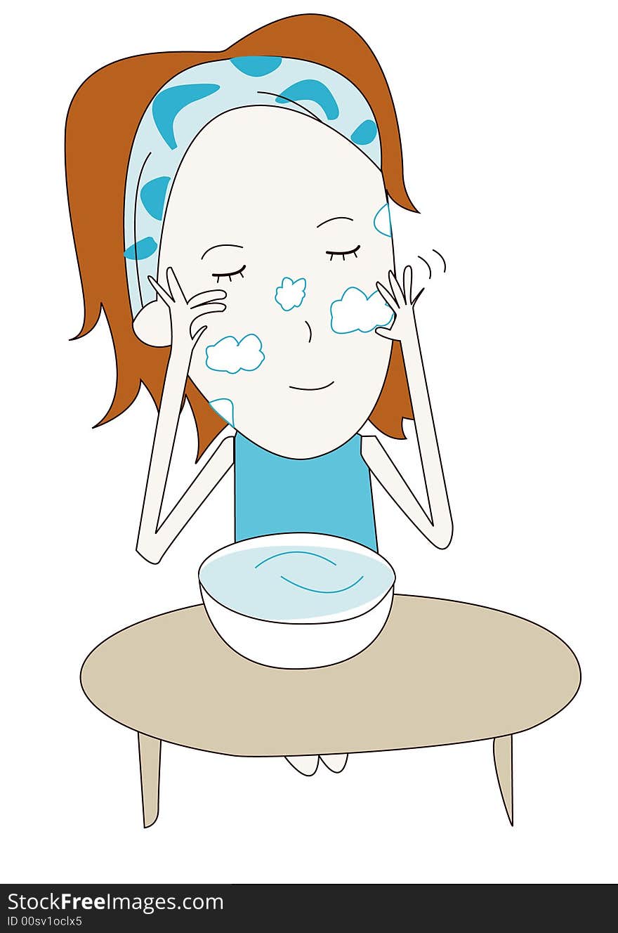 Vector of girl cleanning face