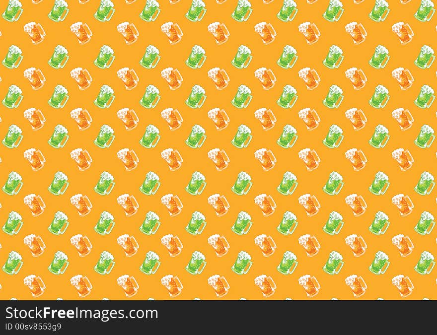 Seamless vector background - beer mugs, orange and green beer, on a transparent background