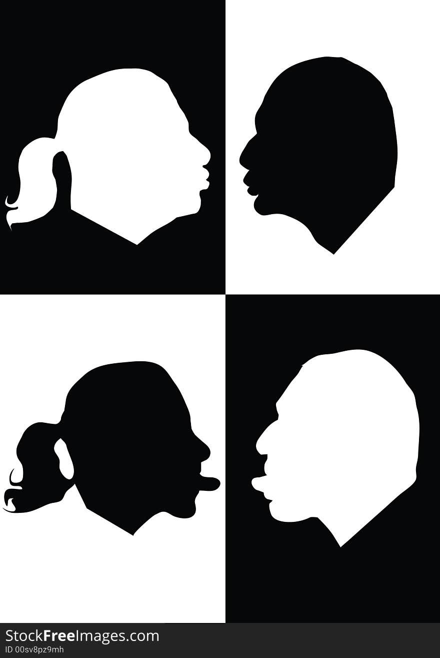 Silhouette of profile man and woman