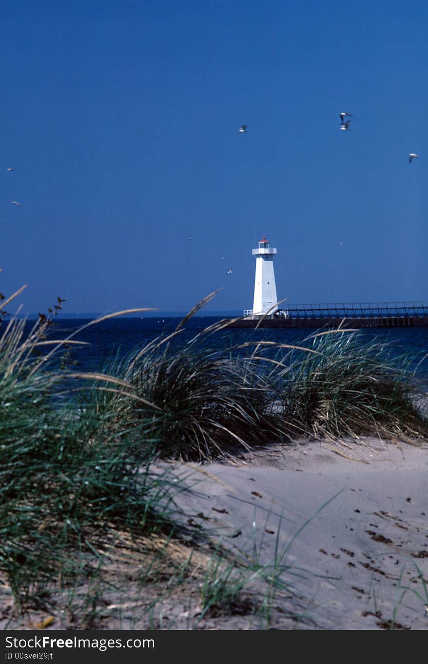 A lighthouse in the distance