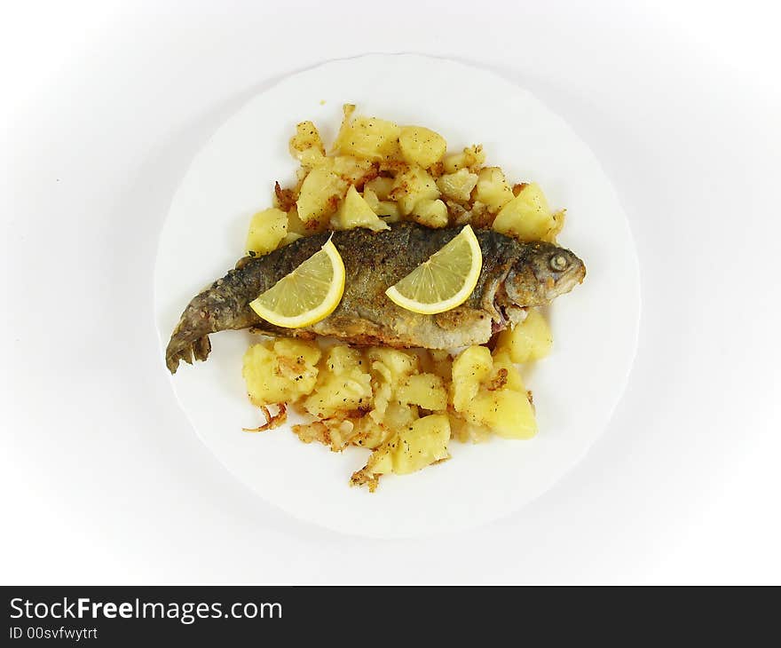 Trout fish, potato and citron plate