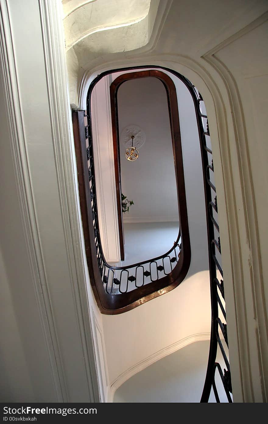 Spiral staircase in France looking up