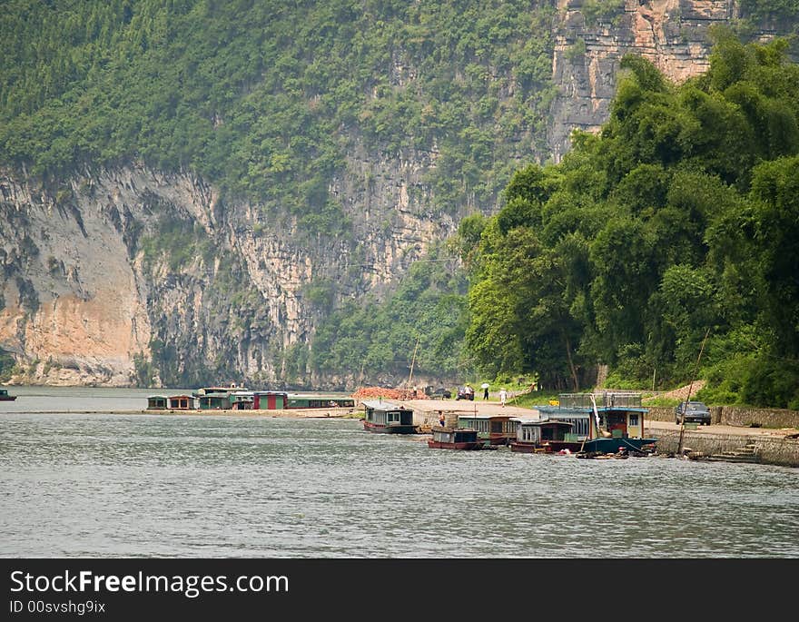 Chinese boats in Guilin, China