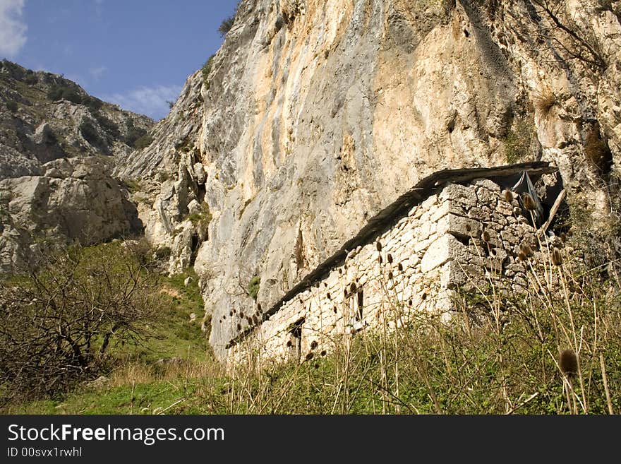 Ruins of a house in mountains