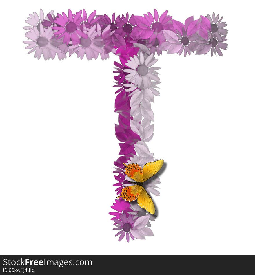 Alphabetical letter forms pink daisy color consonant T. Alphabetical letter forms pink daisy color consonant T