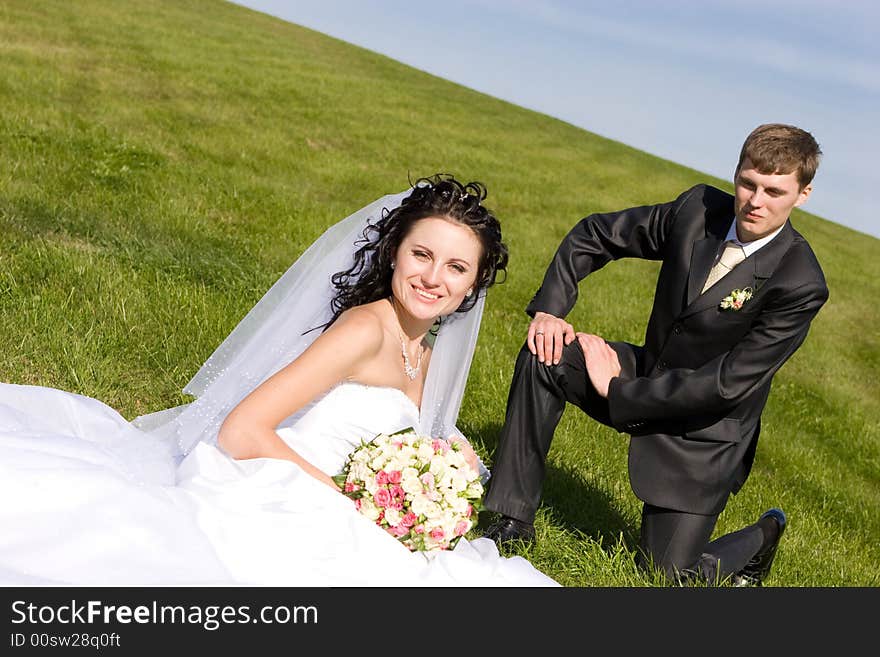 Happy Newly-married Couple Outdoors