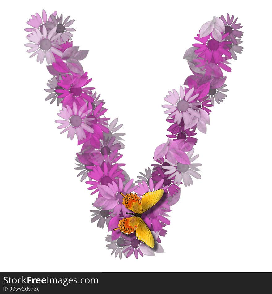 Alphabetical letter forms pink daisy color vowel U. Alphabetical letter forms pink daisy color vowel U