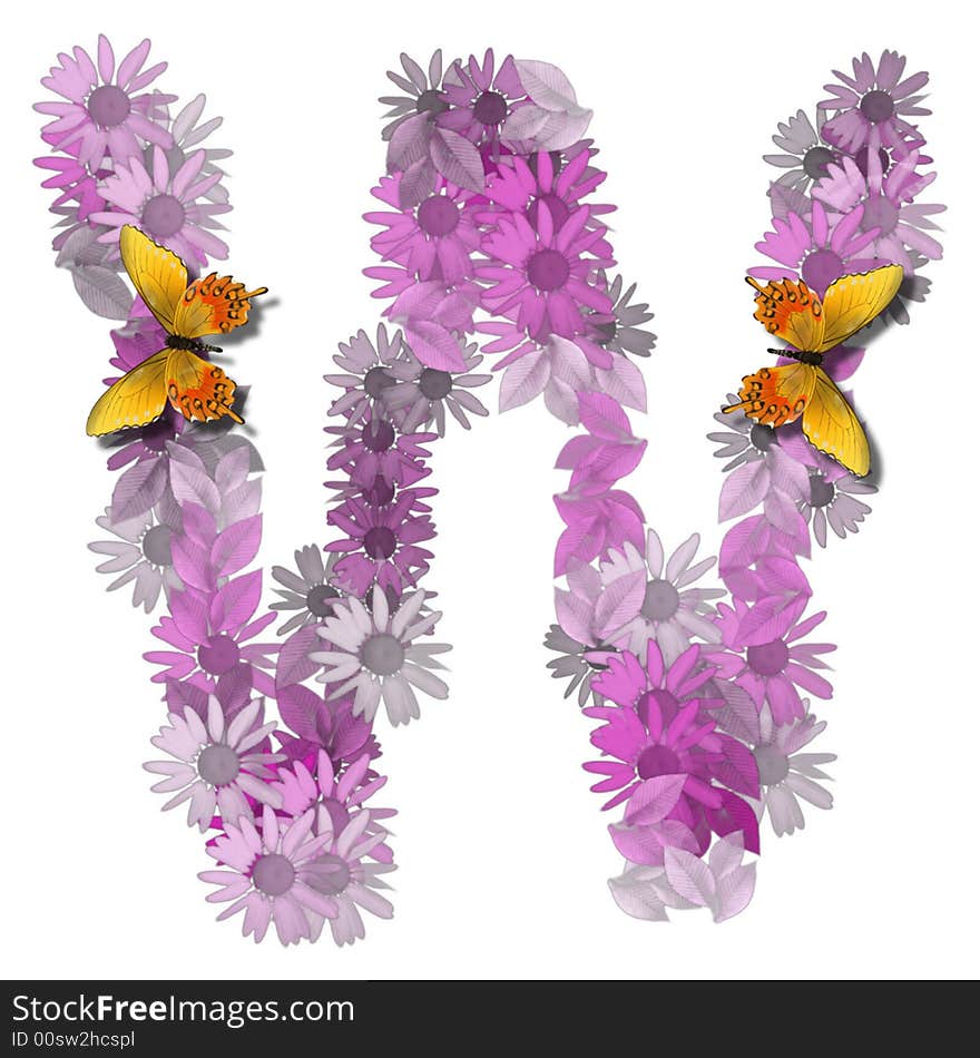 Alphabetical letter forms pink daisy color consonant W. Alphabetical letter forms pink daisy color consonant W