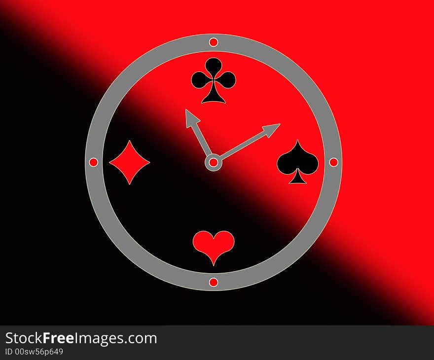 Hours and suits on a black-and-red background. Hours and suits on a black-and-red background