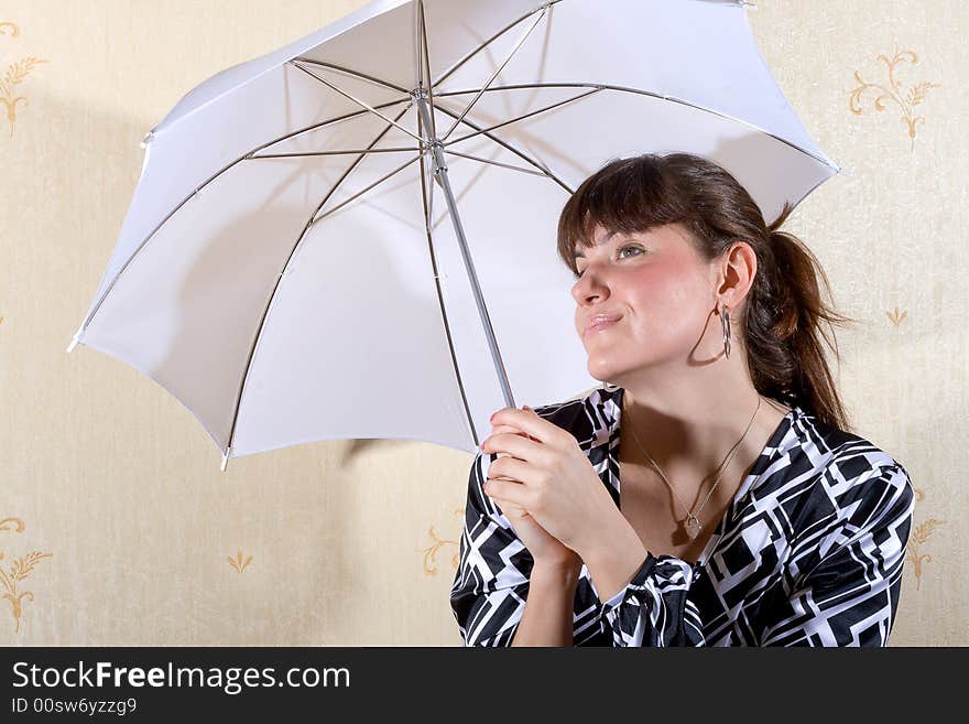 Smiling women with white umbrella. Smiling women with white umbrella