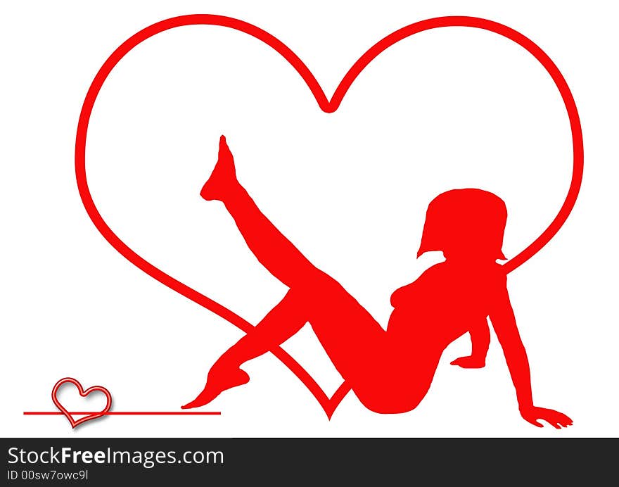 Computer generated red woman silhouette with heart