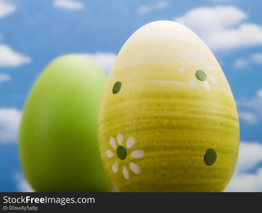 Easter eggs over a blue sky