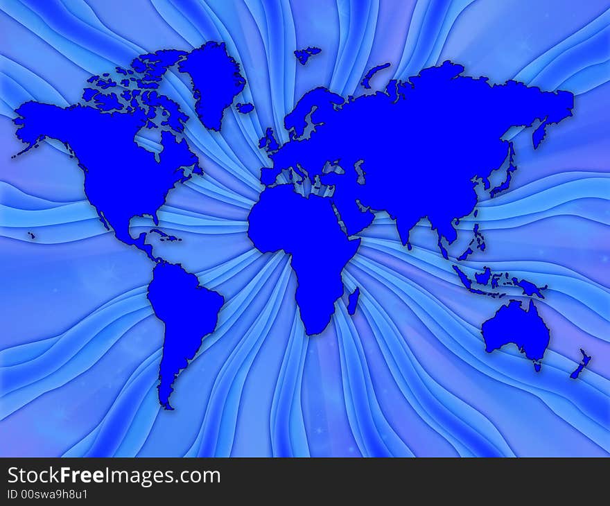 Illustration of World Map of the world in blue shades