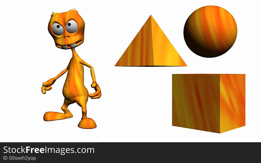 Textured cartoon alien with 3 props for design purposes. Textured cartoon alien with 3 props for design purposes