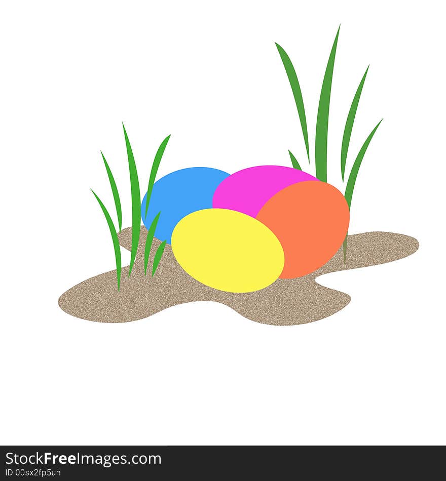 Colorful dyed easter eggs in the grass