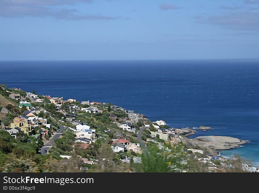 Top view of an african city on the coast