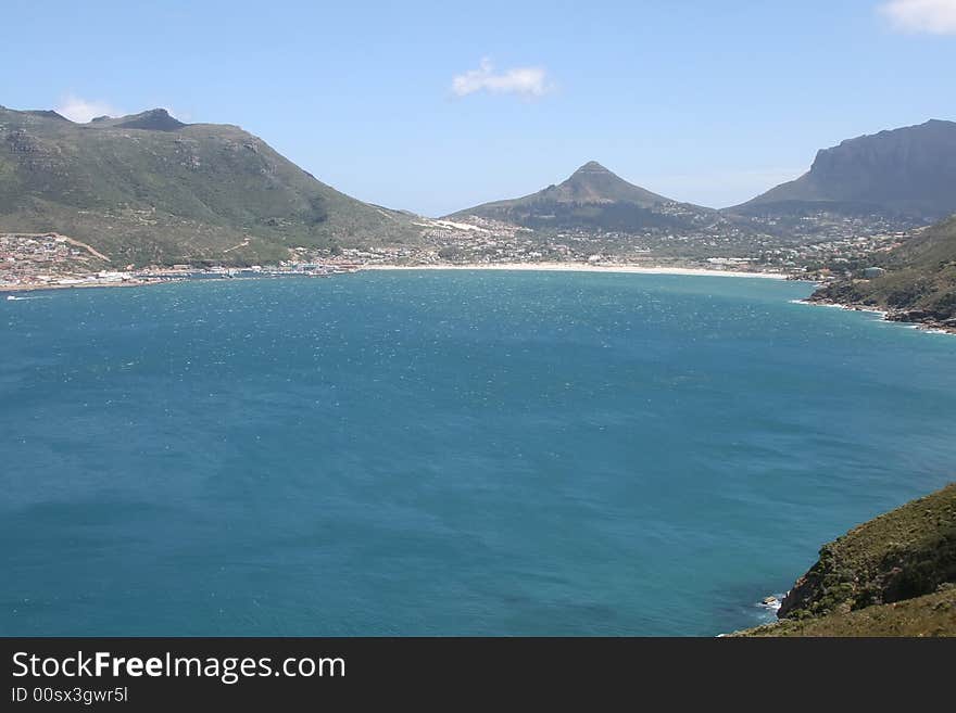 African coast with blue water and sky