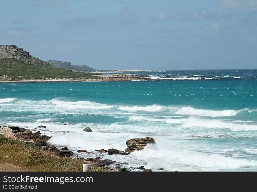 South Africa beach and ocean on a sunny day. South Africa beach and ocean on a sunny day