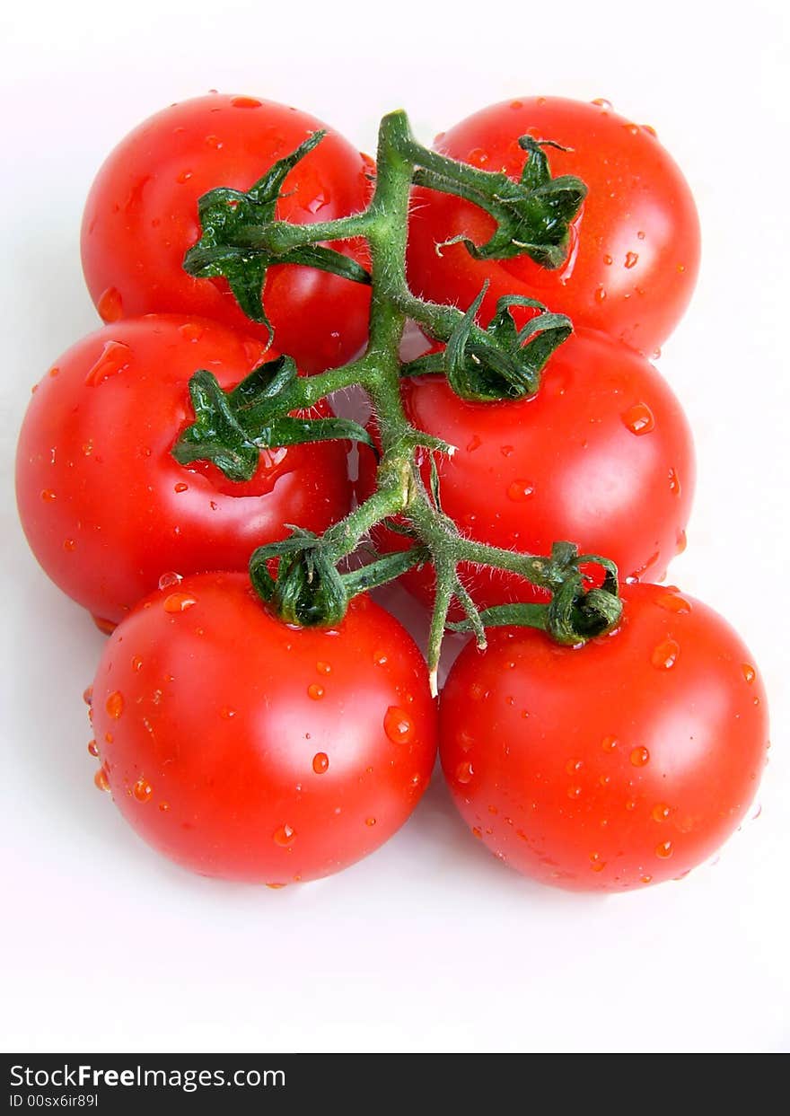 fresh cherry tomatoes on white background