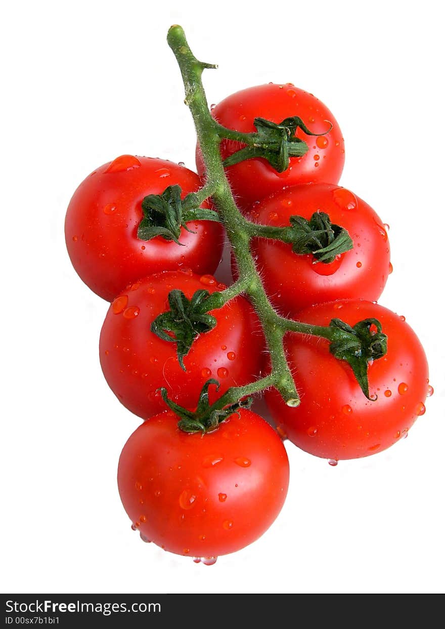 fresh cherry tomatoes on white background