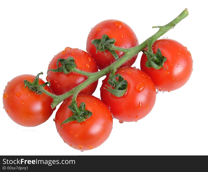 Fresh cherry tomatoes on white background