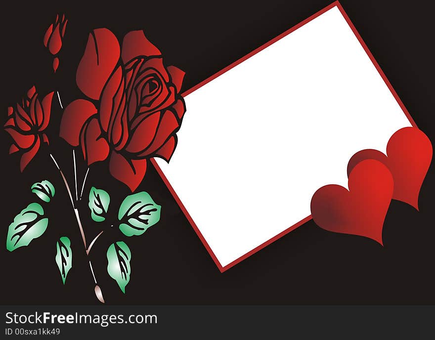 Love - red rose and hearts -  illustration. Love - red rose and hearts -  illustration