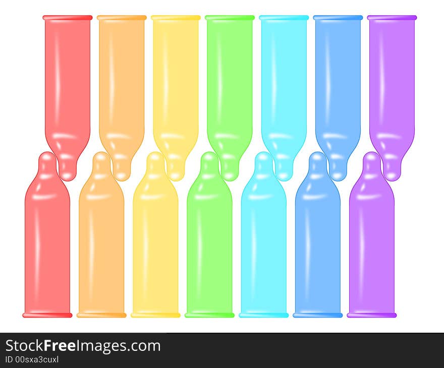 Color condoms on a white background. Color condoms on a white background