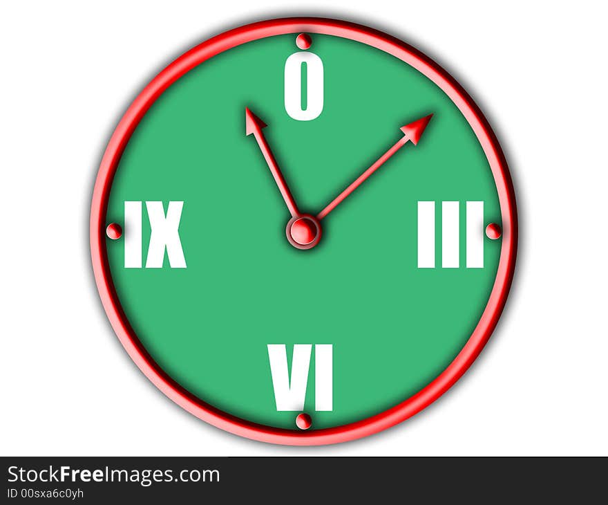 Red hours with a green dial on a white background. Red hours with a green dial on a white background