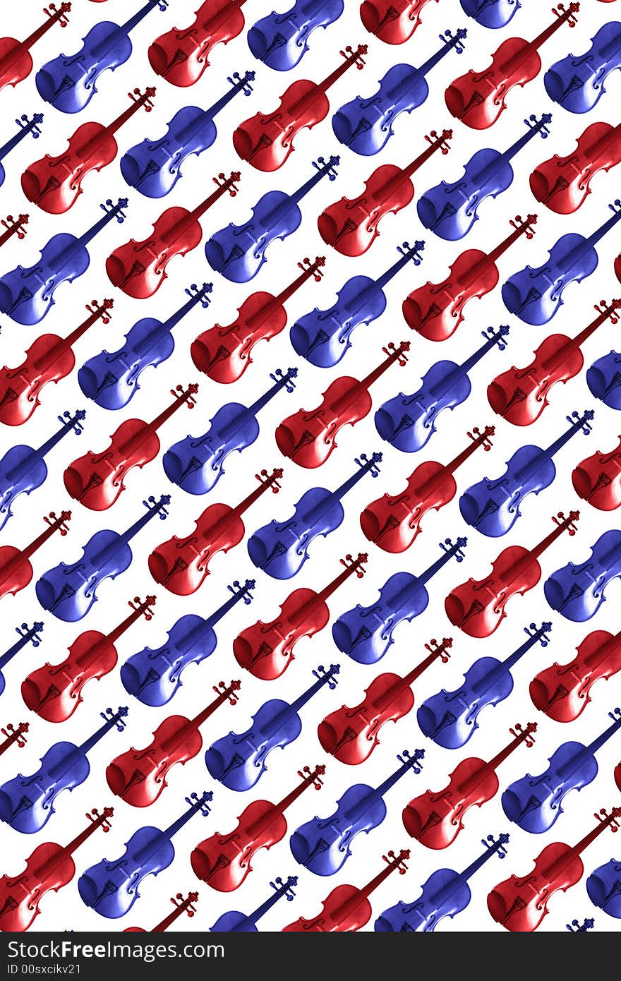 Montage of violins in red and blue