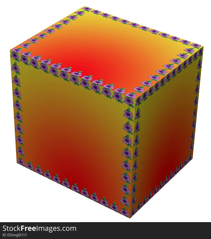 3D cube with a border of flowers