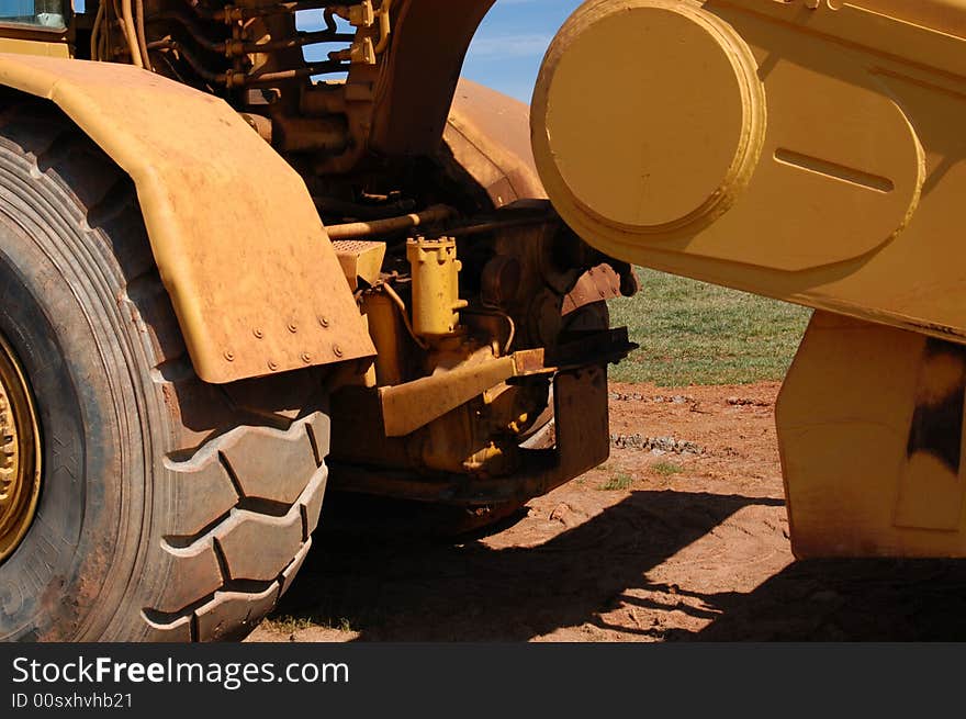 A closeup view of a large construction vehicle