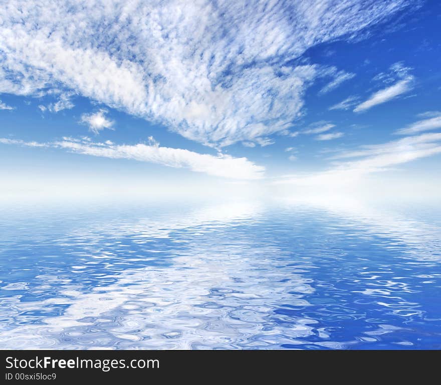 Beautiful Ocean Sea View With Sky Reflection.