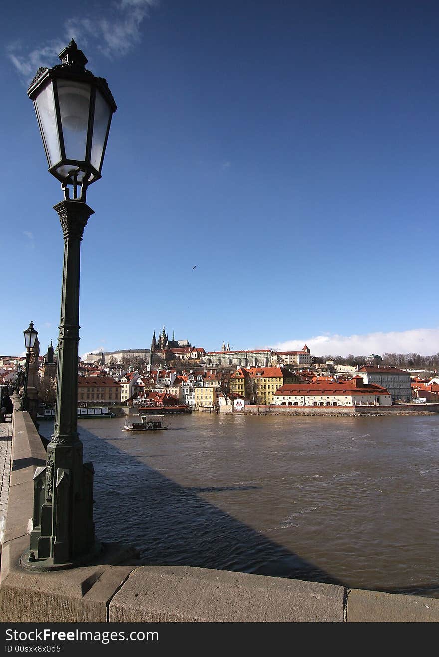 Ancient Prague Castle and gaslight