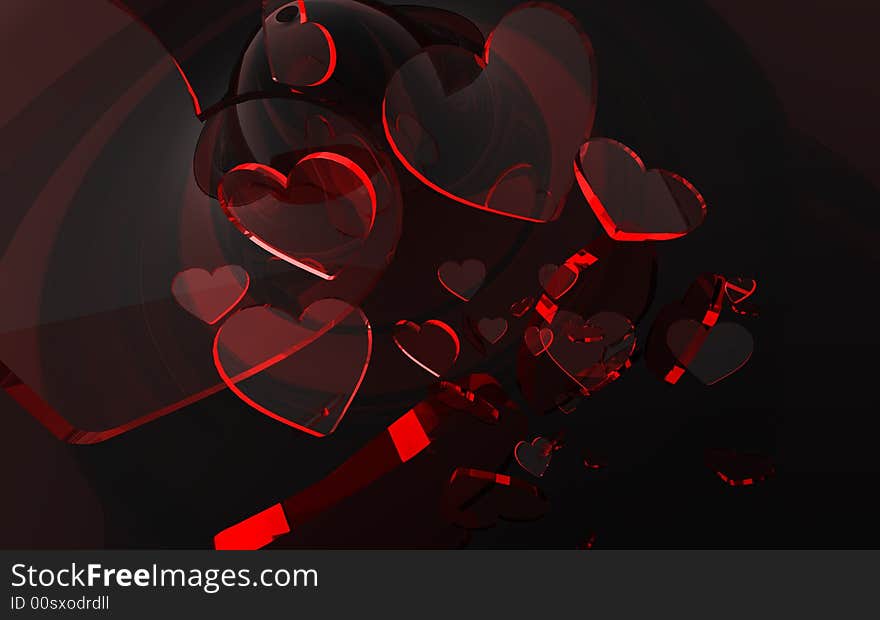 Dark shiny hearts on black backgrounf. Dark shiny hearts on black backgrounf