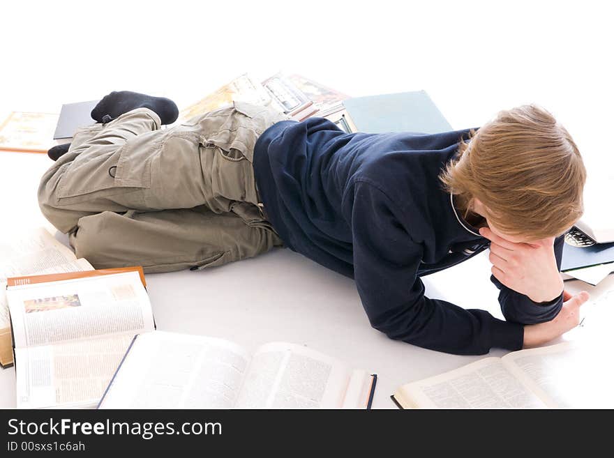 The young student isolated on a white