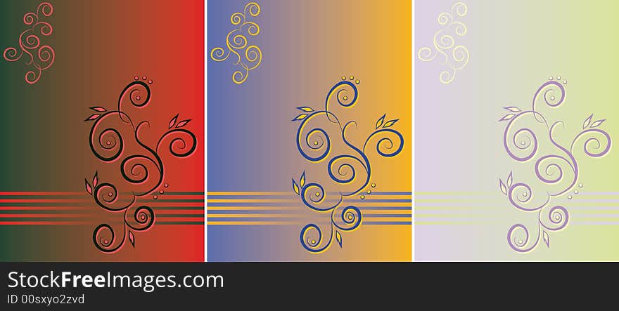 Three variants of a pattern of different colour on a original background