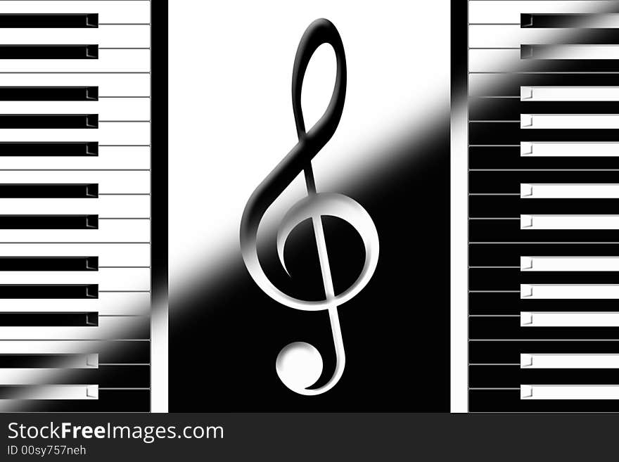 Keys of the piano and a treble clef. Keys of the piano and a treble clef