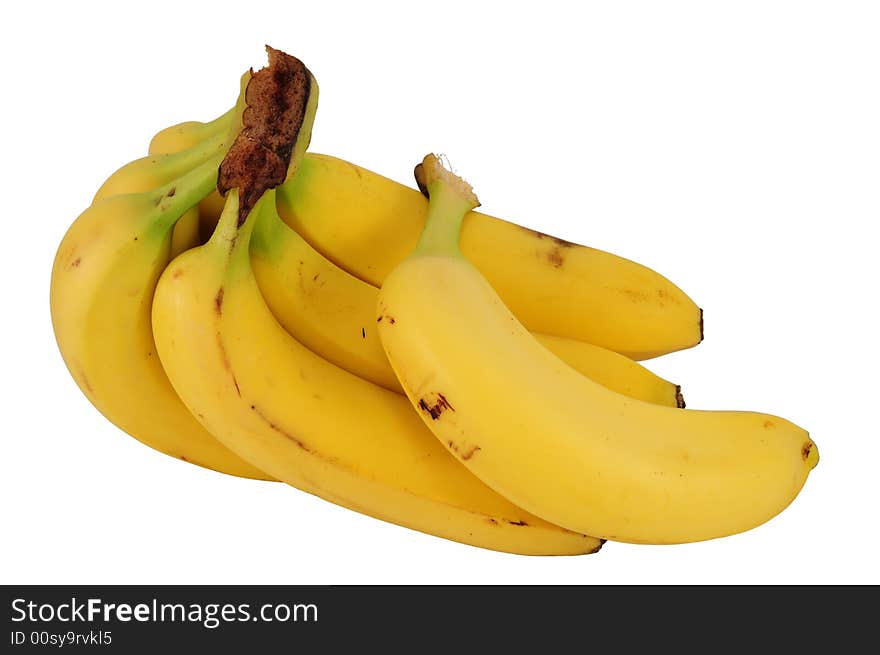 Seven bananas isolated on a white background.