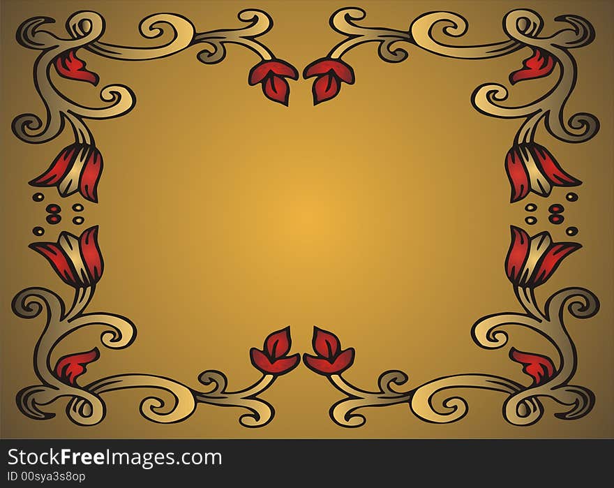 Golden floral frame -  illustration. Golden floral frame -  illustration