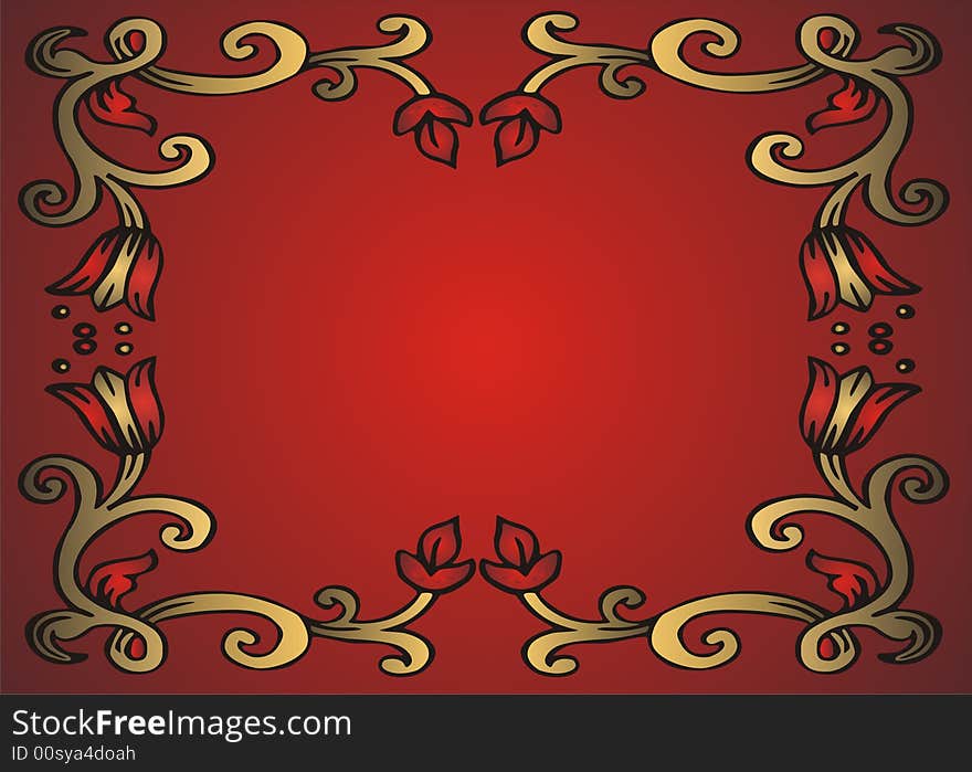 Golden frame on red background