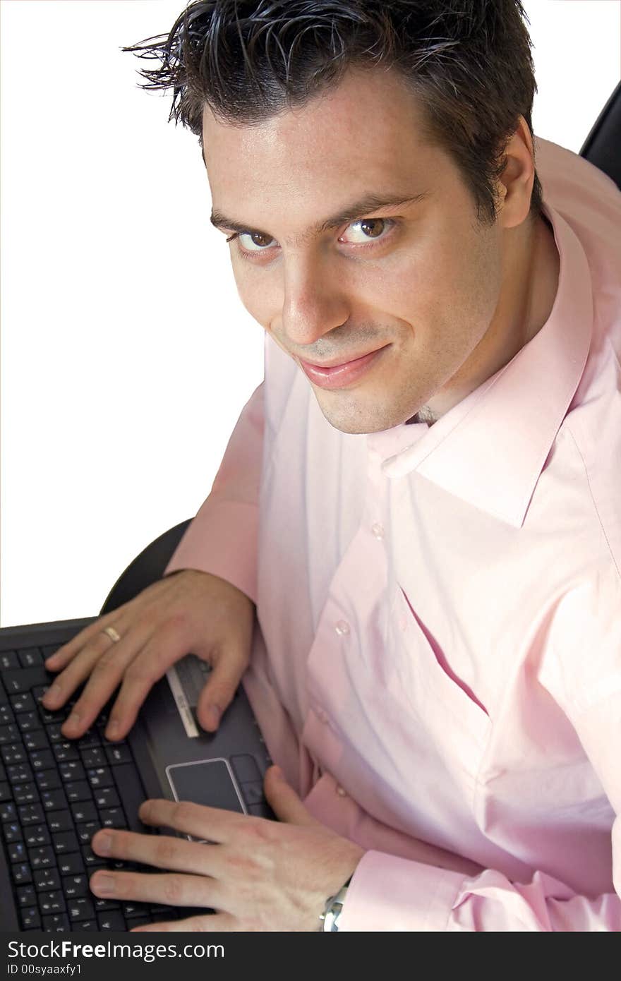 Man Working And Smiling On Laptop